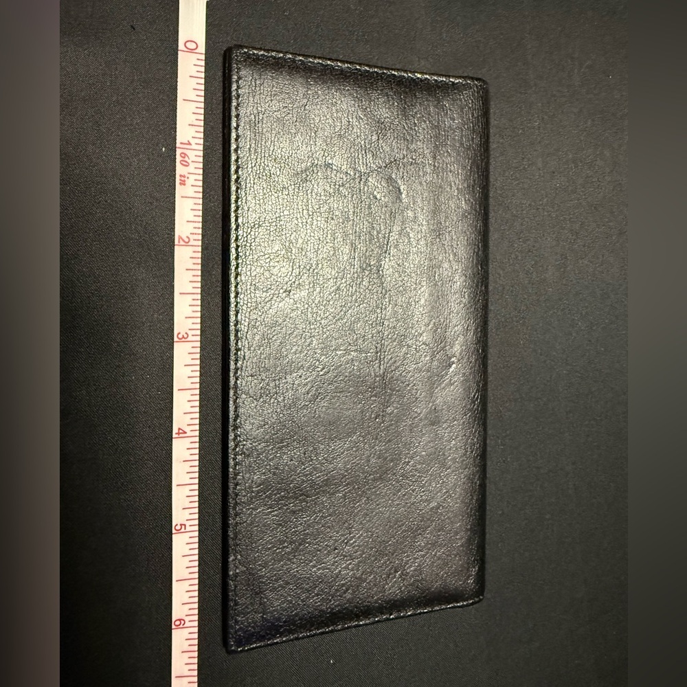 Black Smooth Leather Checkbook Cover Luxury Wallet Money